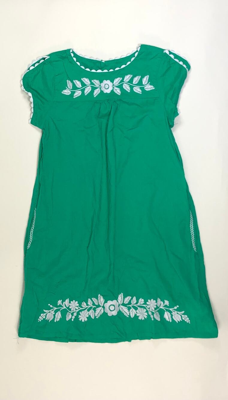GREEN EMBROIDERED FLORAL DRESS SIZE 7/8